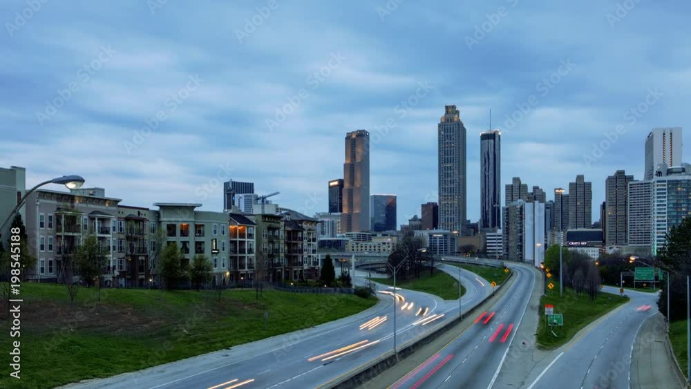 Timelapse of the Atlanta skyline as the night starts to fall over the city. Timelapse of the Atlanta skyline as the night starts to fall over the city.