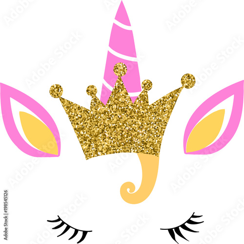Vectorn Unicorn face with gold glitter crown photo
