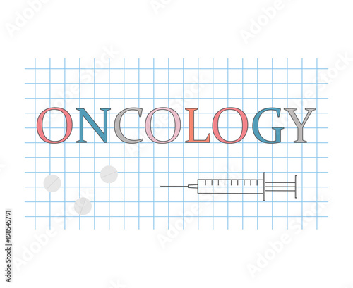 oncology word on checkered paper sheet- vector illustration