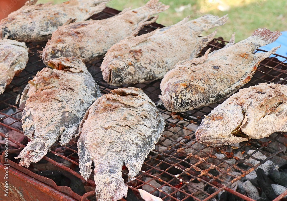 Fototapeta premium Fish grilled salt at street food