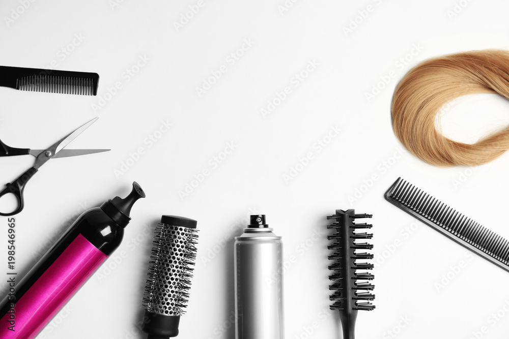 Professional hairdresser tools on white background Professional hairdresser tools on white background