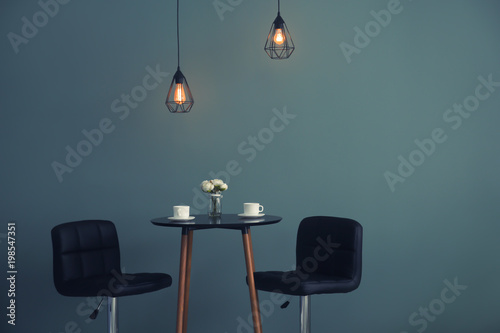 Fototapet Elegant room interior with small table and chairs