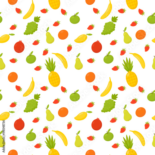 Fototapeta Naklejka Na Ścianę i Meble -  Sweet juicy apple, banana, pear, pineapple, pomegranate, strawberry, orange, kiwi, grape, mango isolated on white background