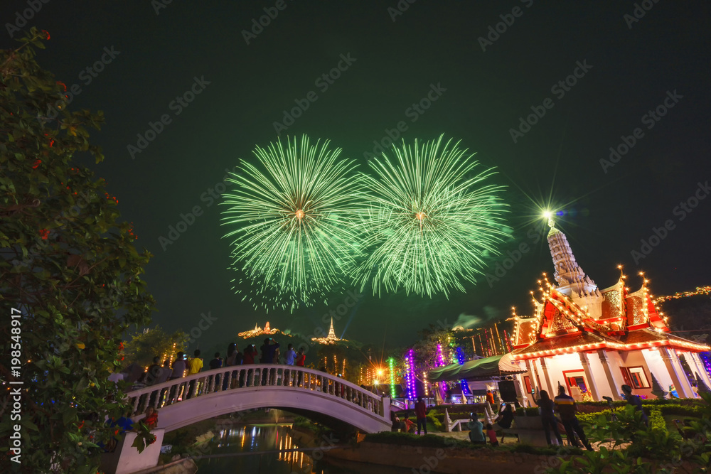 Fototapeta premium Fireworks in the sky, Phra Nakhon Khiri, Thailand
