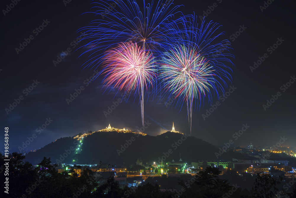 Fireworks in the sky, Phra Nakhon Khiri, Thailand Fireworks in the sky, Phra Nakhon Khiri, Thailand