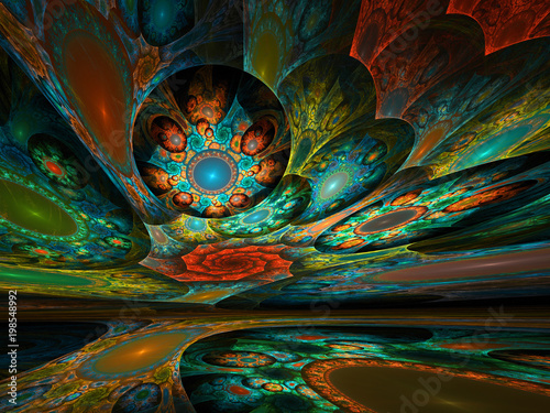 Fotografie Surreal dreamscape of intricate fractal patterns in vibrant hues