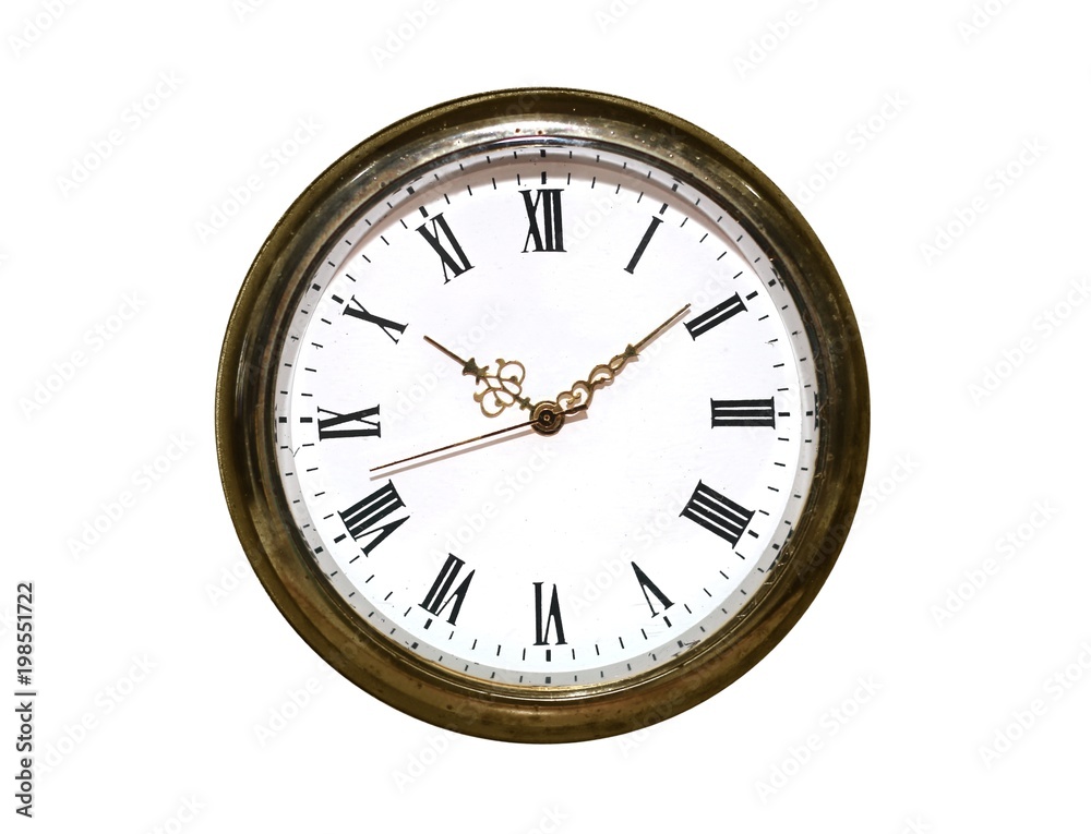 Retro clock with roman numbers over white Retro clock with roman numbers over white