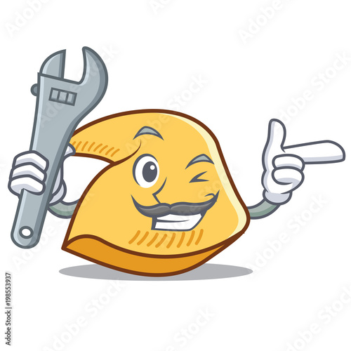 Mechanic fortune cookie mascot cartoon