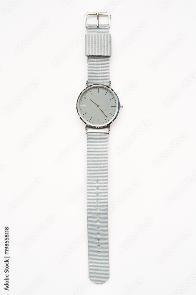 close up of gray wrist watches isolated on white background close up of gray wrist watches isolated on white background