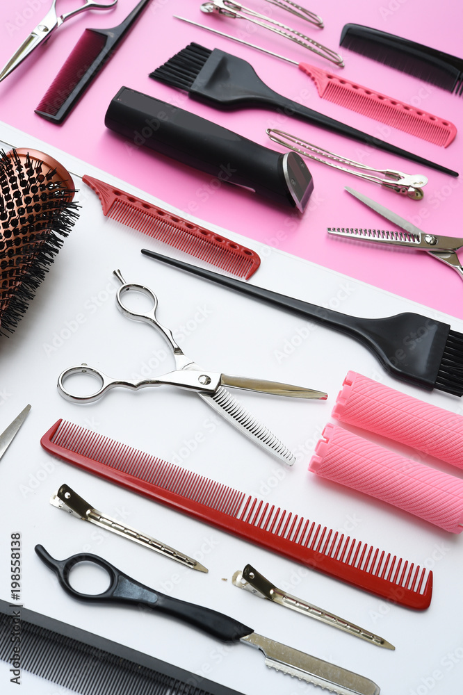 Set of professional hairdresser tools for background Set of professional hairdresser tools for background