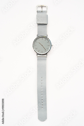 close up of gray wrist watches isolated on white background