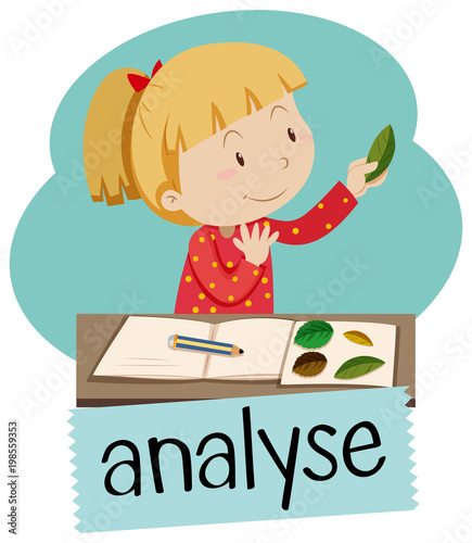 Wordcard for analyse with girl looking at leaves
