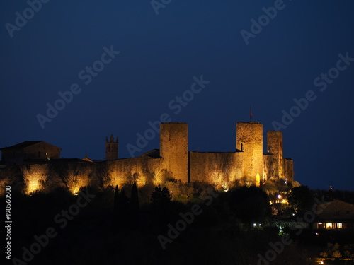 Monteriggioni, Siena, Italy. Night landscape of the wonderful medieval village. Tuscany, Italy