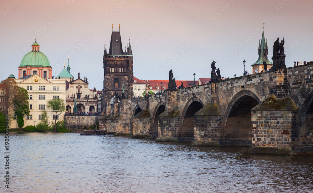Charles Bridge over Vltava river in Prague