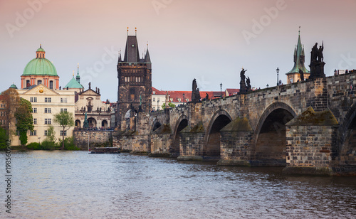 Charles Bridge over Vltava river in Prague