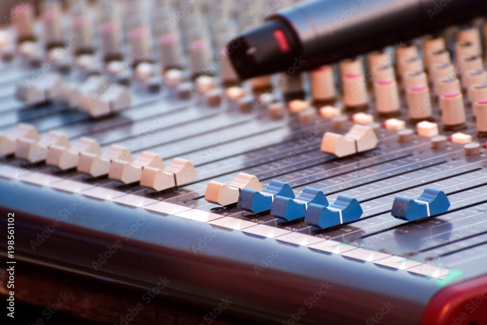 Close-up of sound recording audio mixer Close-up of sound recording audio mixer