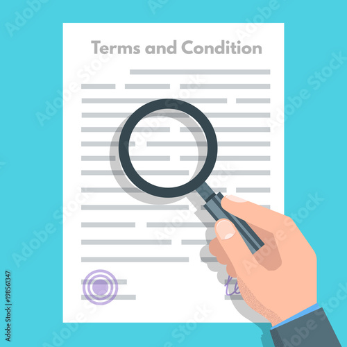 Terms And Conditions concept.  Document paper, contract. Vector illustration in flat style.