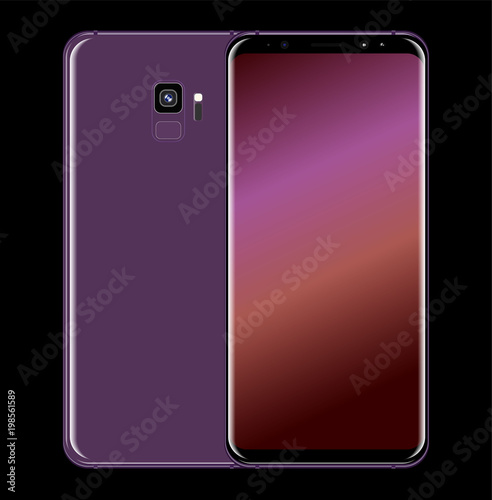 back and front new smartphone realistic, vector phone isolated on black background