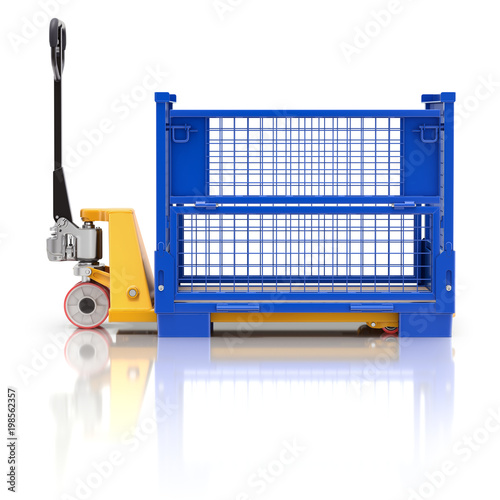 Fotografija Pallet jack with collapsible transportation box pallet