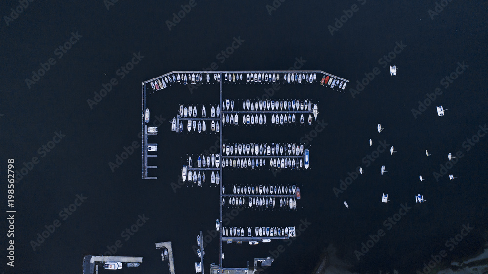 Aerial View of Boats and Pier at Waterfront
