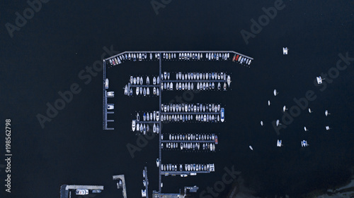 Obraz na płótnie Aerial View of Boats and Pier at Waterfront w salonie