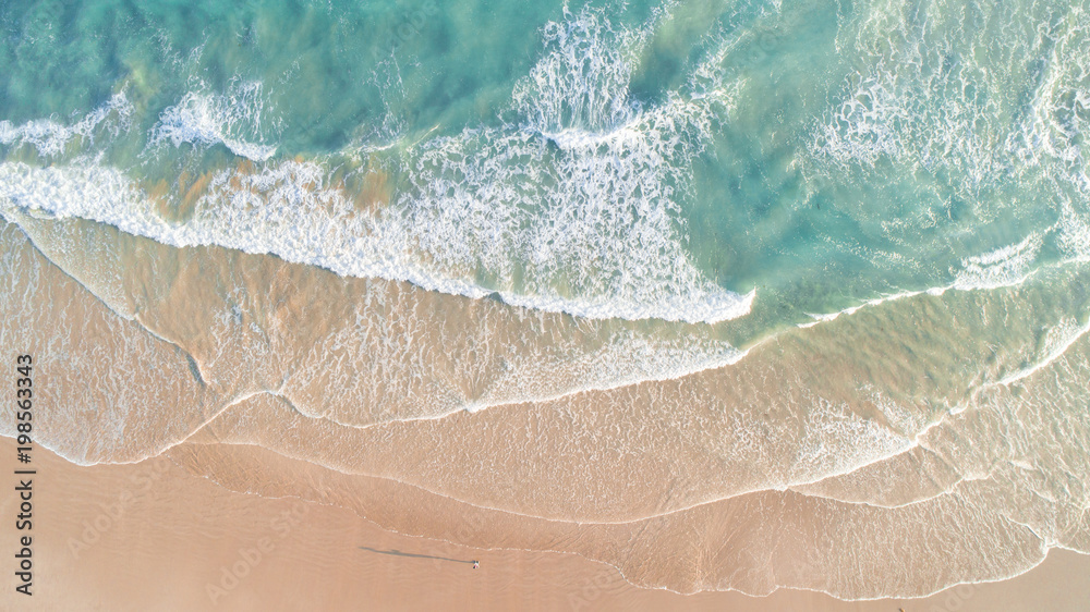 Aerial View of Waves and Beach Along Great Ocean Road Australia at Sunset - obrazy, fototapety, plakaty 