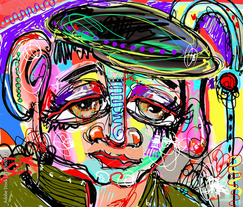 original abstract digital painting of human face