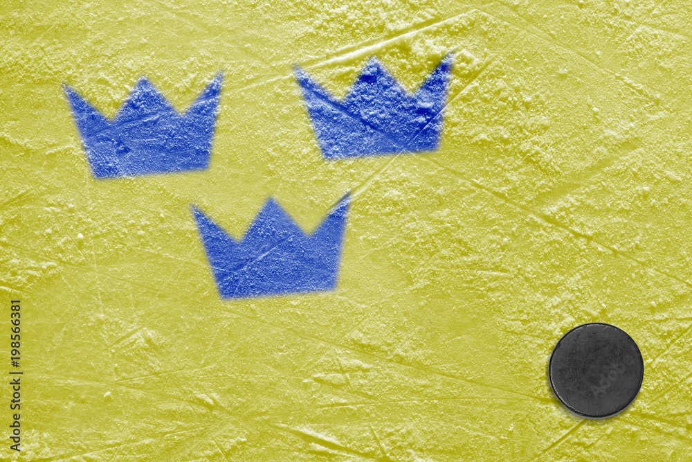 Fototapeta premium Image of a Swedish flag with a hockey puck