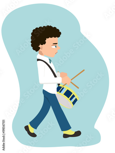 boy walking and playing drum vector cartoon