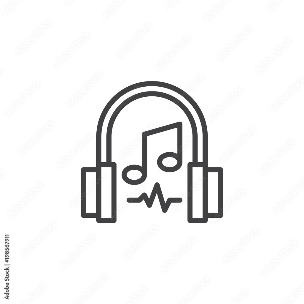 Headphones and musical note outline icon. linear style sign for mobile concept and web design. Listening music simple line vector icon. Symbol, logo illustration. Pixel perfect vector graphics Headphones and musical note outline icon. linear style sign for mobile concept and web design. Listening music simple line vector icon. Symbol, logo illustration. Pixel perfect vector graphics