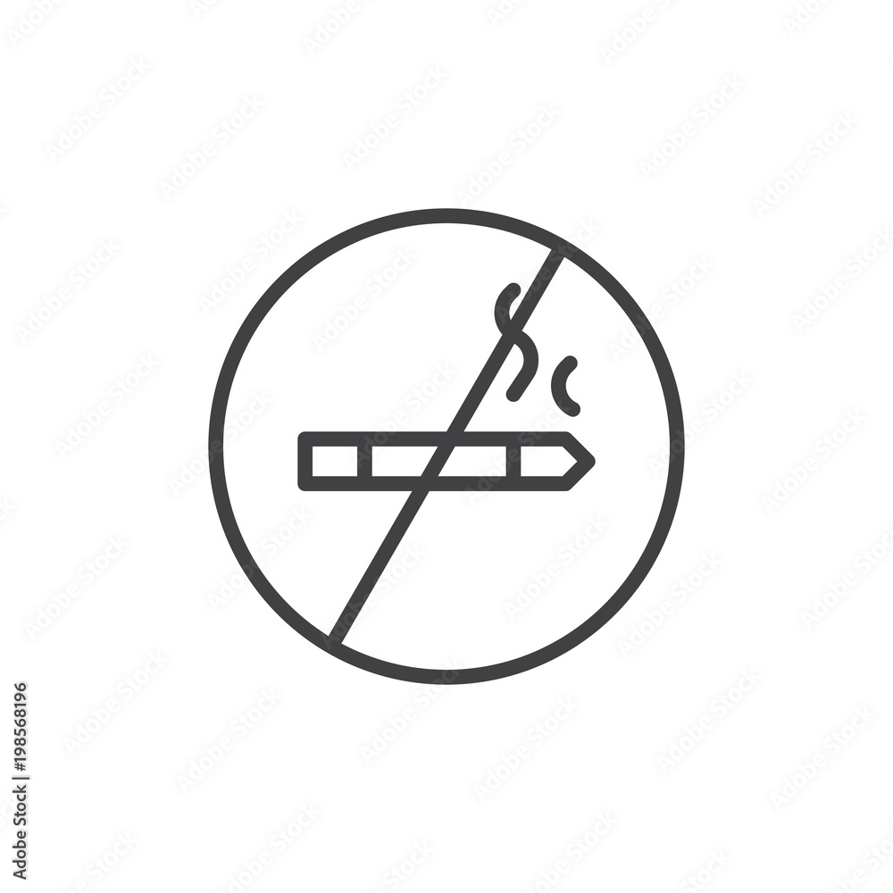 No smoking outline icon. linear style sign for mobile concept and web design. Prohibited cigarette simple line vector icon. Symbol, logo illustration. Pixel perfect vector graphics No smoking outline icon. linear style sign for mobile concept and web design. Prohibited cigarette simple line vector icon. Symbol, logo illustration. Pixel perfect vector graphics