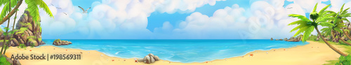 Sea panorama. Bay, tropical beach. Vector background