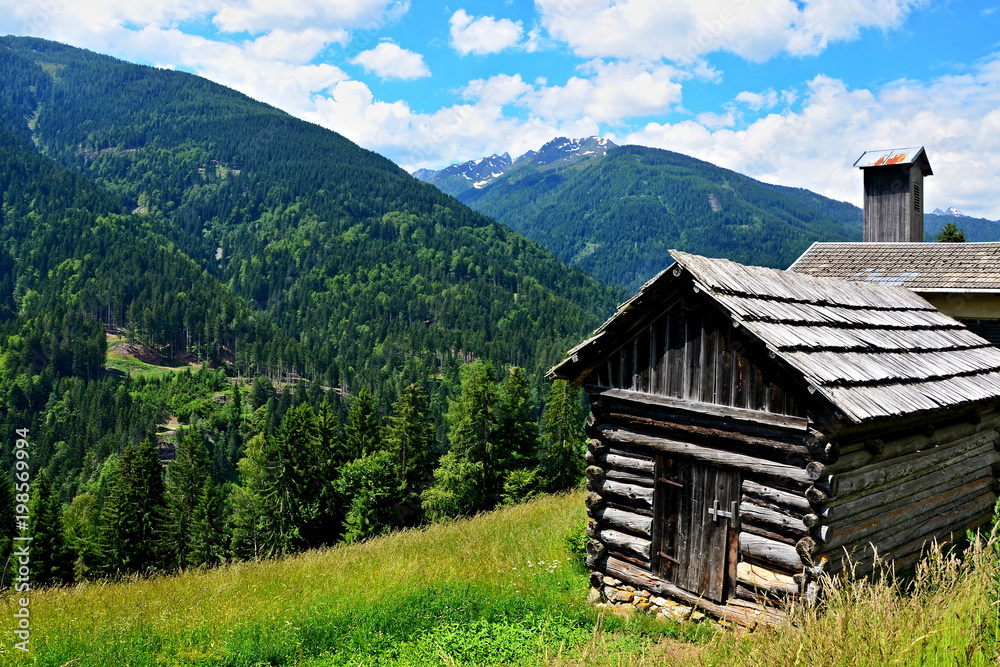 Austrian Alps-view of the hayloft in Mattling