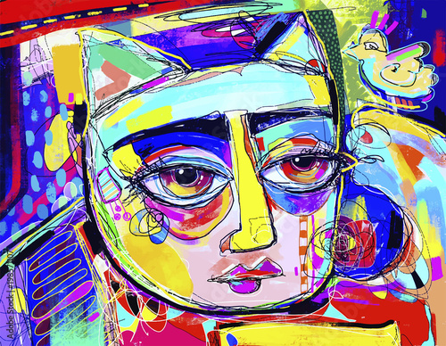 original digital artwork of cat portrait, contemporary art pictu