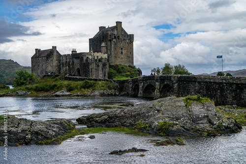 Eilean Donan castle on a cloudy day  Highlands  Scotland  UK