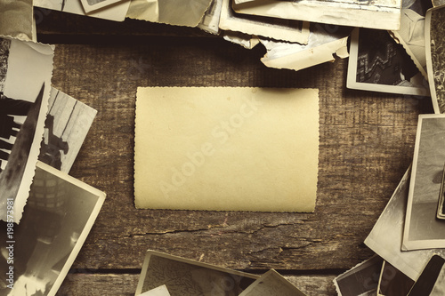 old photos on the wooden table
