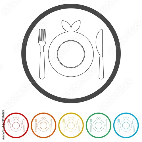 Healthy Food Plate, Food dinning kitchen menu restaurant icon, 6 Colors Included