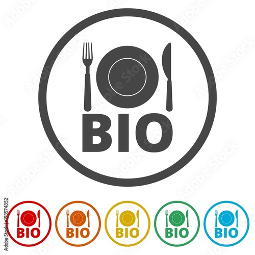 Healthy Food Plate, Food dinning kitchen menu restaurant icon, 6 Colors Included