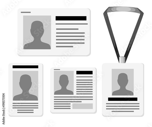 Set of id cards. Vector templates for name tag with lanyard, retractor end badge. Vector illustration isolated on white background. Web site page and mobile app design