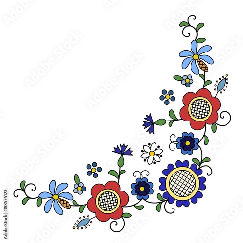 Traditional, modern Polish - Kashubian floral folk corner decoration vector