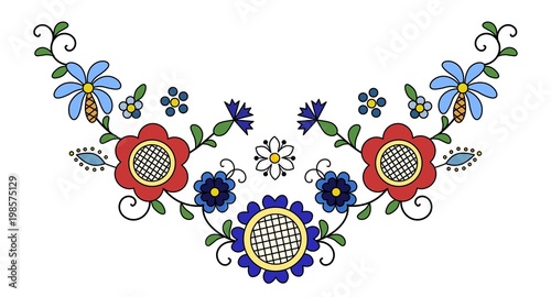 Traditional, modern Polish - Kashubian floral folk corner decoration vector photo