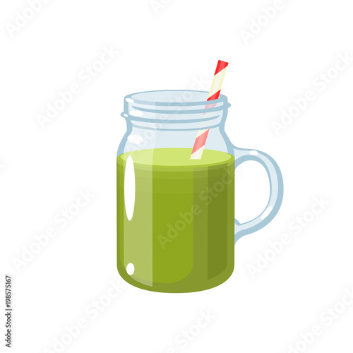 Jar of fresh smoothie with straw. Vector illustration cartoon flat icon isolated on white.