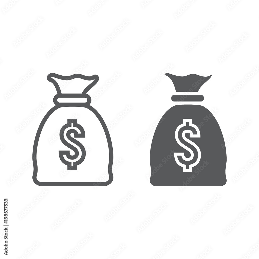 Money Bag line and glyph icon, finance and business, profit sign vector graphics, a linear pattern on a white background, eps 10. Money Bag line and glyph icon, finance and business, profit sign vector graphics, a linear pattern on a white background, eps 10.