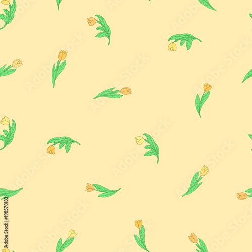 Seamless pattern with cute cartoon flowers tulips.