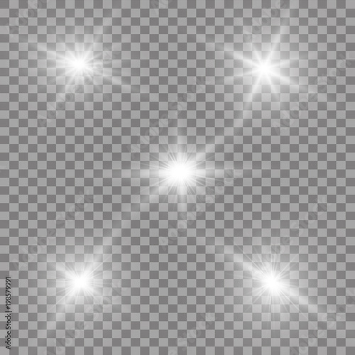 Glow light effect. Vector illustration. Christmas flash Concept. Vector illustration of abstract flare light rays. A set of stars, light and radiance, rays and brightness. Set of Vector glowing light.