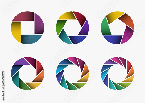 Set of colorful camera lens aperture icons.