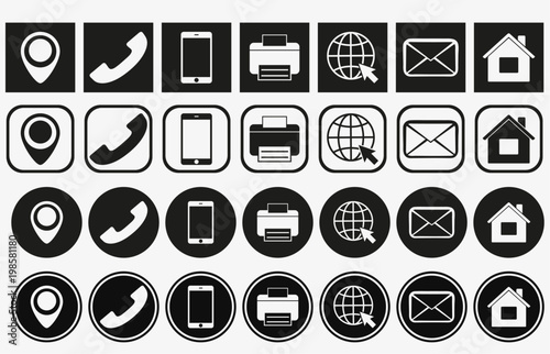 Vector business card contact information icons. business card contact icons set. contact information icons