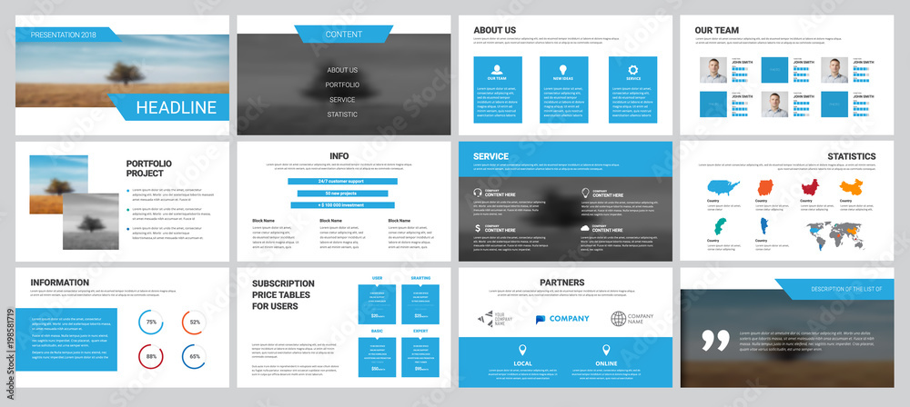 White vector business slides with blue elements for presentation White vector business slides with blue elements for presentation