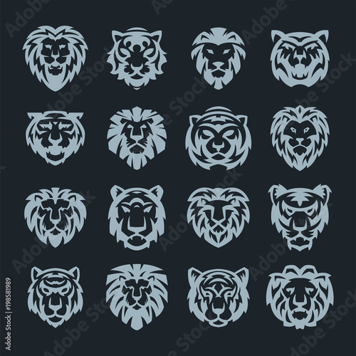 Fototapeta Naklejka Na Ścianę i Meble -  Tiger and lions face logo badge strength predator power wildcat vector illustration.