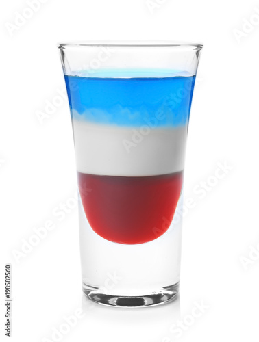 Wallpaper Mural Layered cocktail in colors of American flag on white background Torontodigital.ca